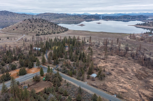 birds eye view of property featuring a water and mountain view