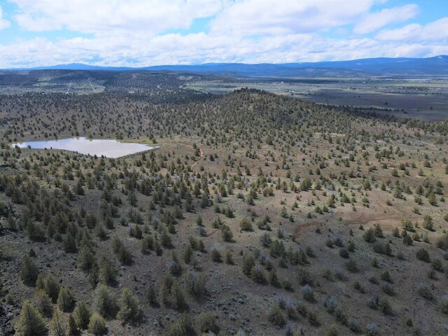 birds eye view of property with a water and mountain view