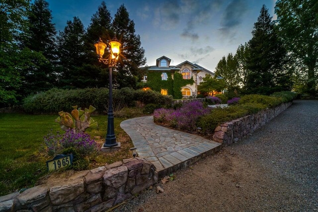 view of yard at dusk