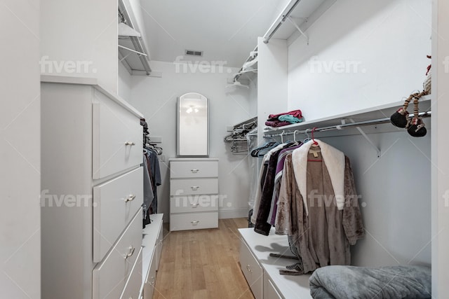 walk in closet with light wood-type flooring