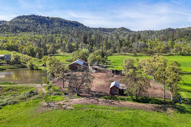 bird's eye view featuring a rural view and a mountain view