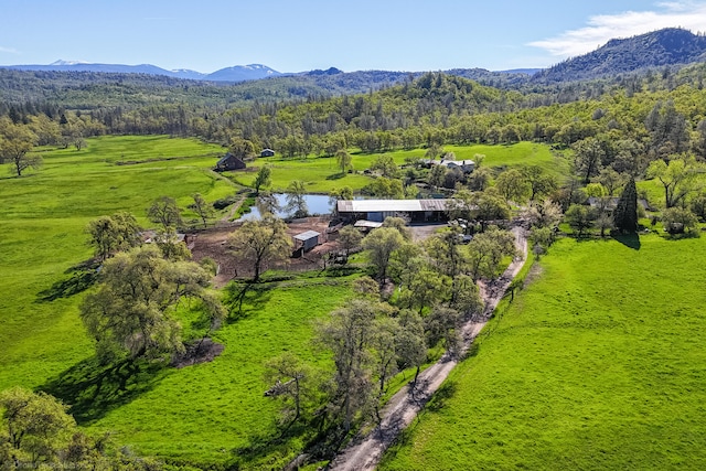 birds eye view of property featuring a mountain view