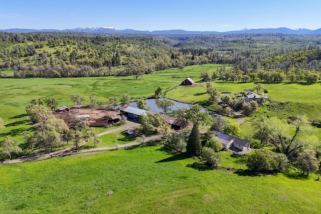 aerial view with a mountain view and a rural view