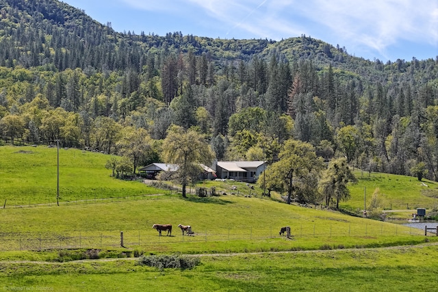 birds eye view of property with a rural view and a mountain view