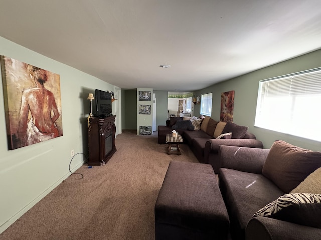 carpeted living room featuring a healthy amount of sunlight