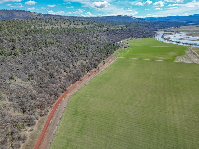 birds eye view of property with a water and mountain view