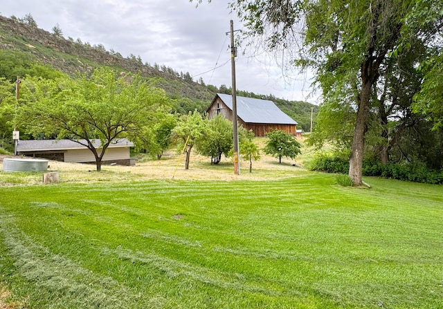 view of yard with an outbuilding