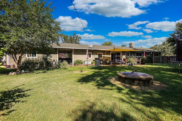 back of property with a lawn