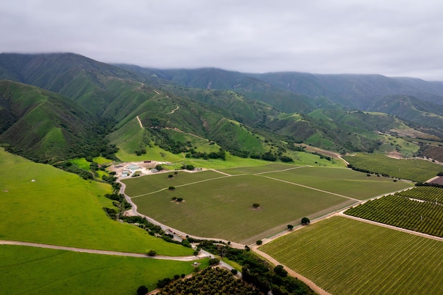 drone / aerial view with a rural view and a mountain view