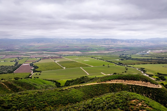 bird's eye view featuring a mountain view and a rural view