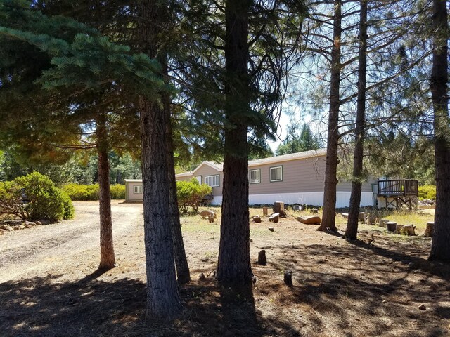 view of yard featuring a wooden deck