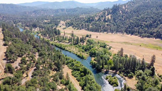 aerial view with a water and mountain view