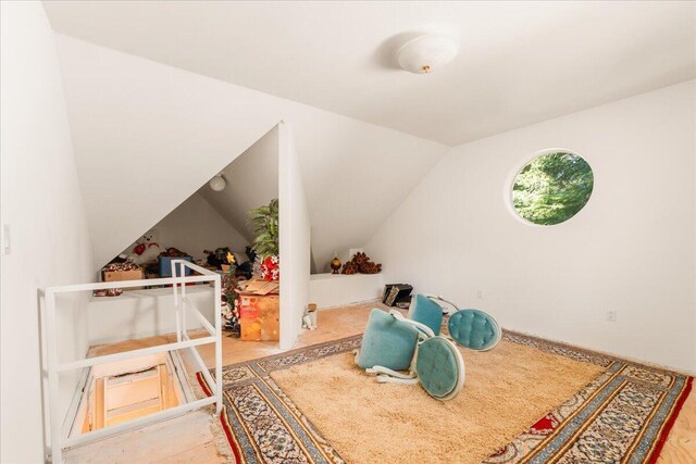 additional living space featuring wood-type flooring and lofted ceiling