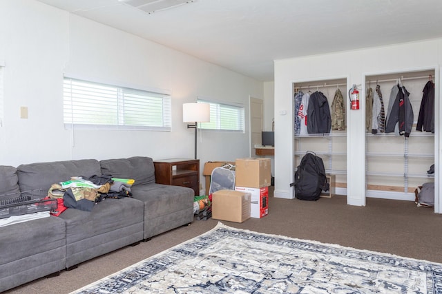 living area with carpet flooring