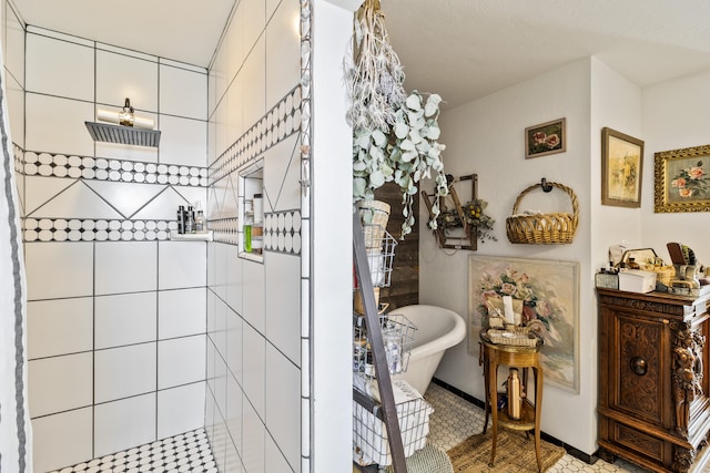 bathroom featuring shower with separate bathtub