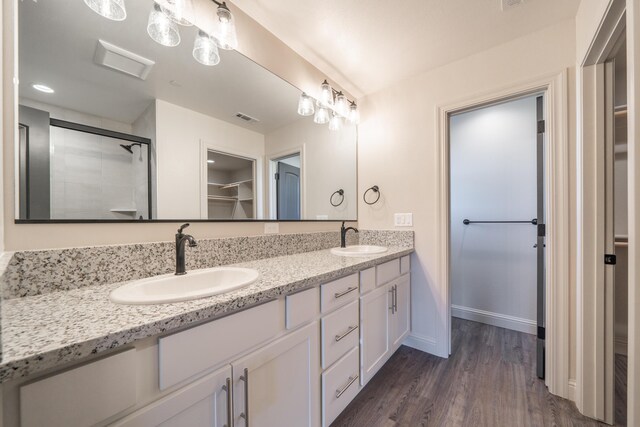 full bath featuring a spacious closet, visible vents, and a sink