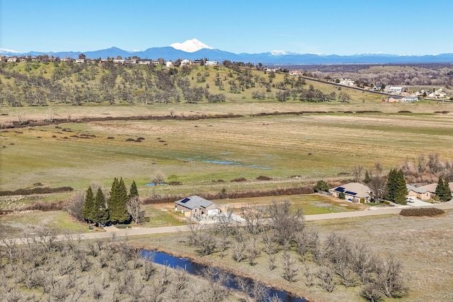 bird's eye view with a mountain view and a rural view