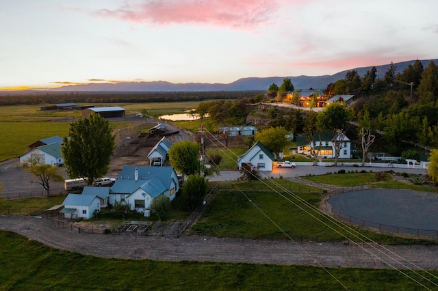 view of aerial view at dusk