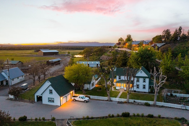 view of aerial view at dusk