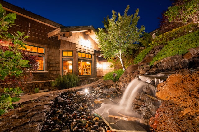 view of patio at night