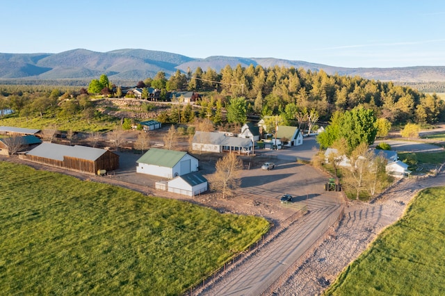 birds eye view of property featuring a mountain view