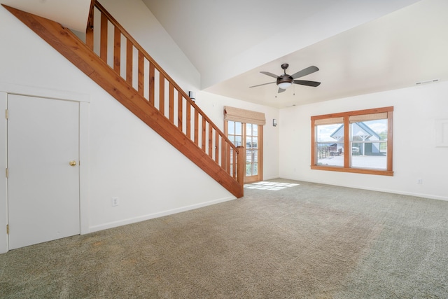 carpeted empty room with ceiling fan