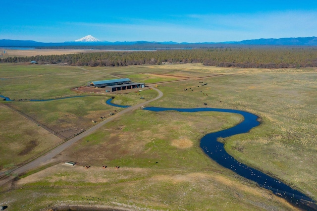 aerial view featuring a mountain view and a rural view