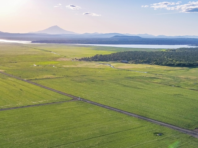 birds eye view of property featuring a mountain view and a rural view