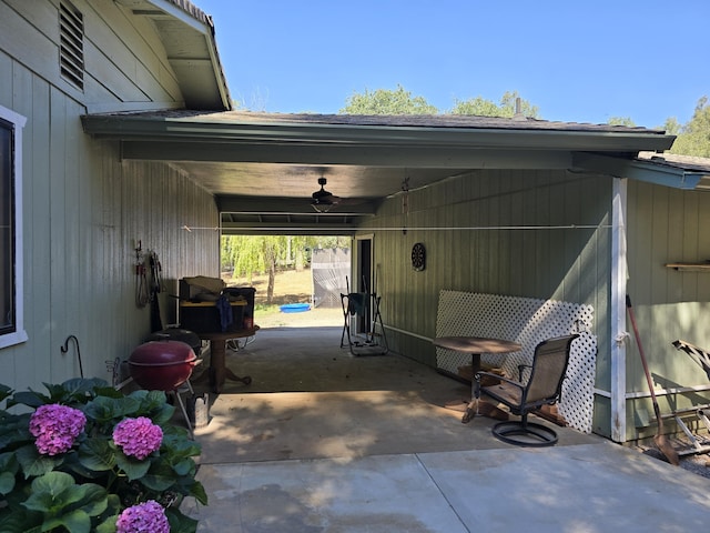 view of parking / parking lot with ceiling fan