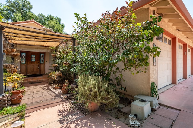 view of patio with a garage