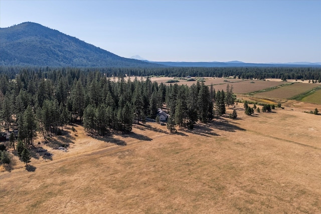 birds eye view of property with a mountain view and a rural view