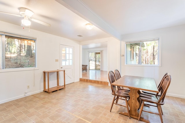 dining room featuring ceiling fan