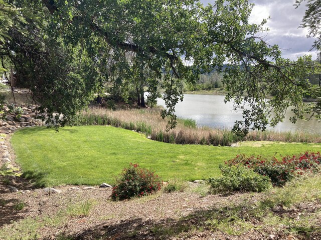 view of yard with a water view