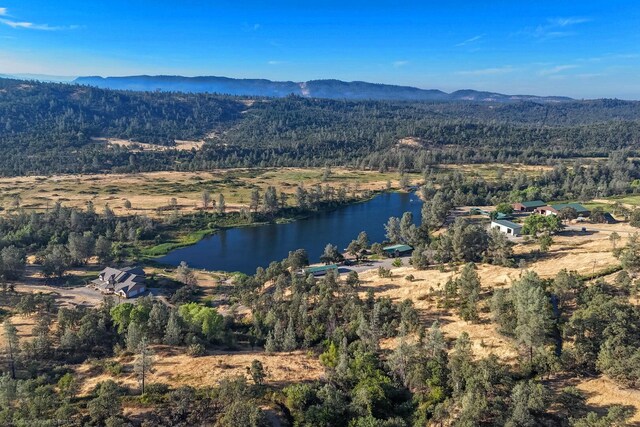 aerial view with a water and mountain view