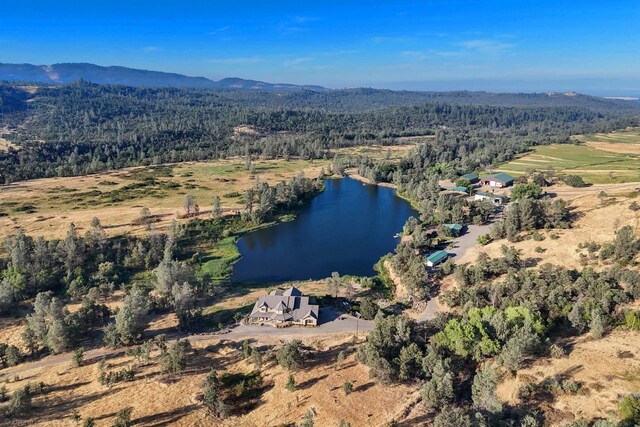 aerial view with a water and mountain view