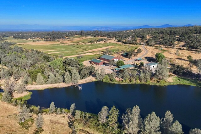 birds eye view of property with a rural view and a water view