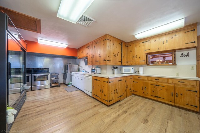 kitchen with light hardwood / wood-style flooring, sink, and stainless steel appliances