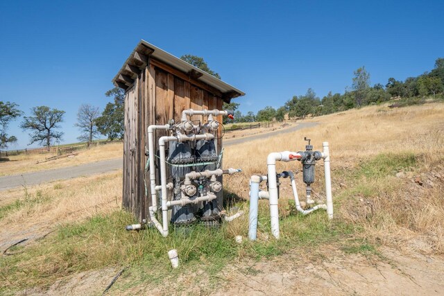 view of outbuilding with a rural view