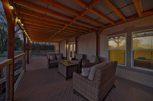 wooden deck featuring an outdoor hangout area