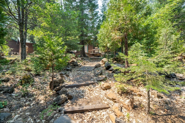 view of yard featuring a wooden deck