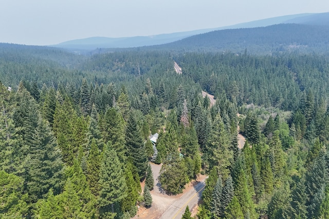 birds eye view of property with a mountain view and a view of trees