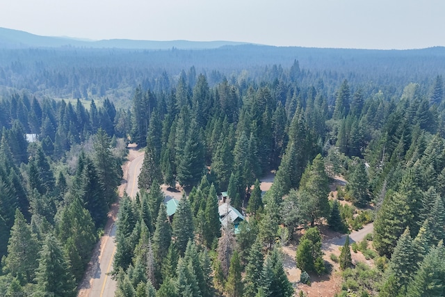 bird's eye view with a mountain view and a wooded view