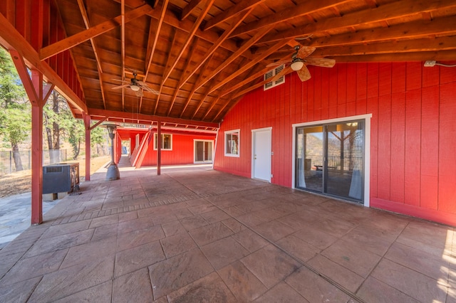 view of patio featuring ceiling fan