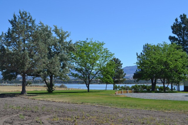 view of home's community with a water view and a yard