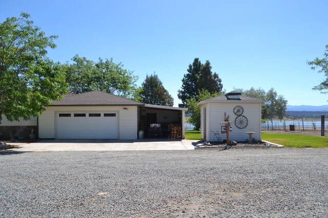 garage with a mountain view