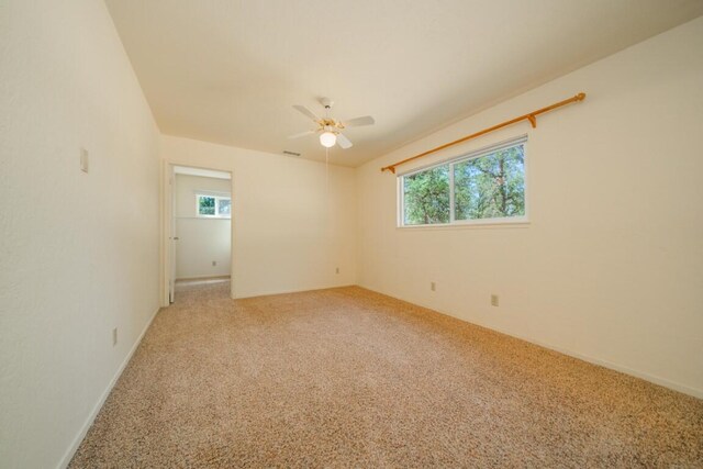 spare room featuring ceiling fan and carpet floors