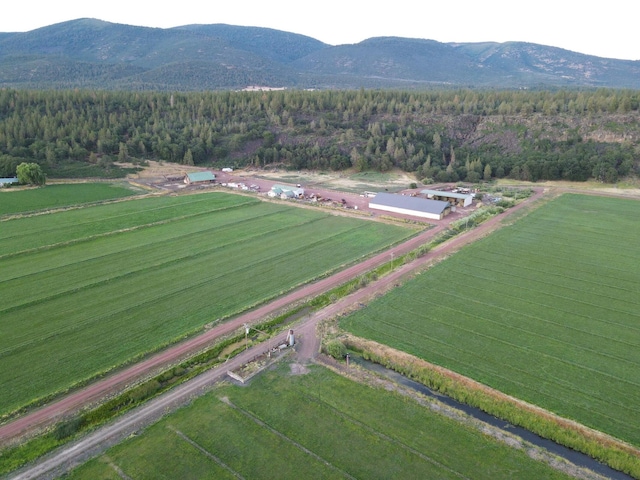 drone / aerial view featuring a rural view and a mountain view