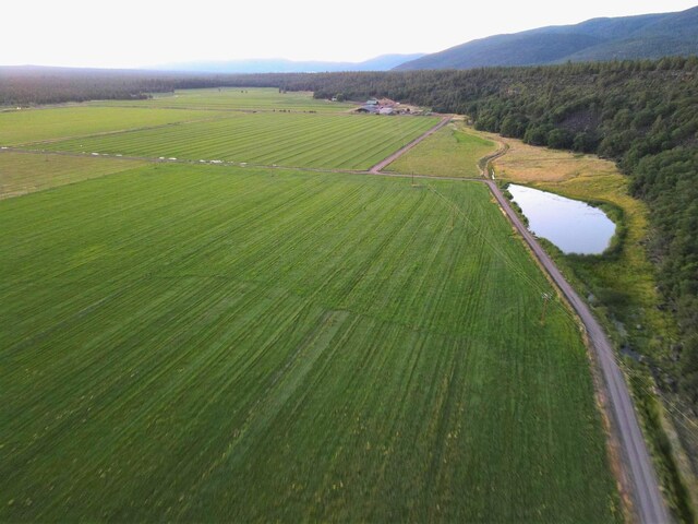 birds eye view of property with a rural view and a water and mountain view