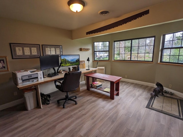 home office featuring light hardwood / wood-style floors