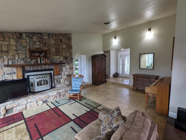 living room with a high ceiling